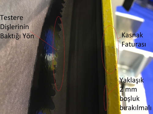 Şekil 7 - Şerit Testere Dişlerinin Yönü Ve Kasnak Fatura Boşluğu